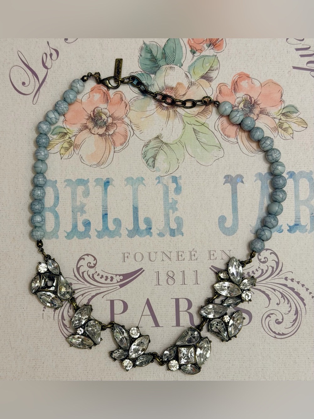 Crystal Floral Statement Necklace in Light Blue by Sugarfix